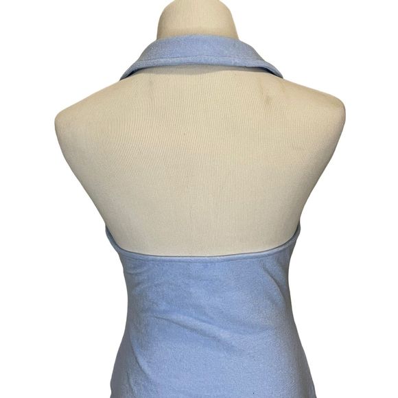 Bar III NWT Women Bodycon V-Neck Terry Cloth Mini Dress Blue Whisper Open Back L - Picture 5 of 9